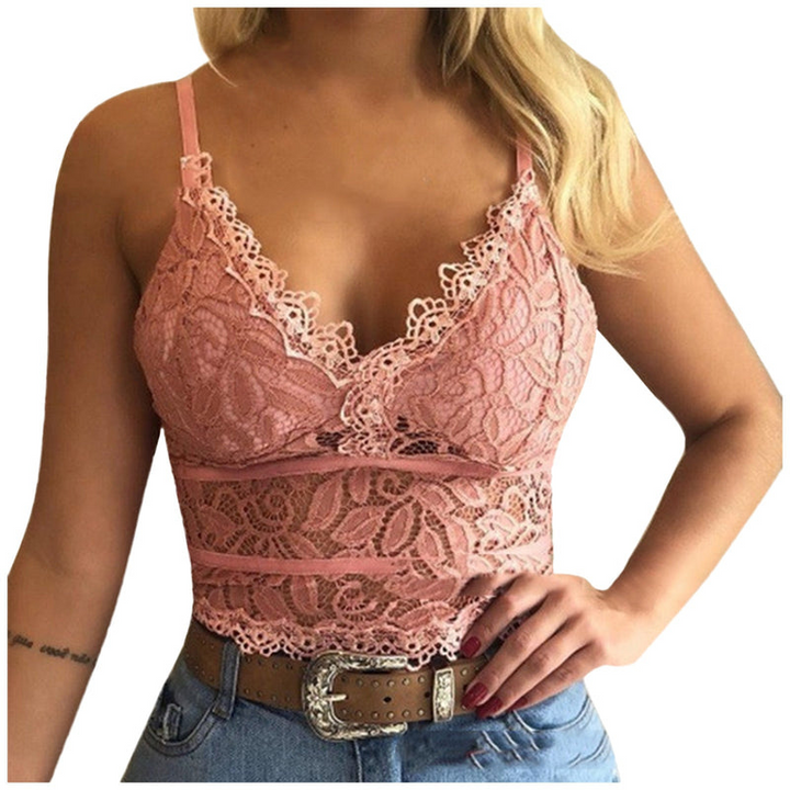 Ladies Lace Top with Spaghetti Straps – Lina-Pink-S-The Livary
