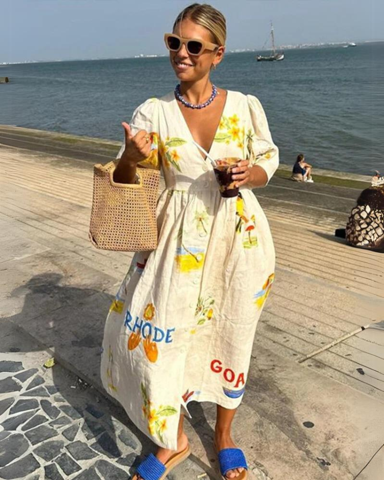 Oversized V-neck summer dress – Amara-S-The Livary