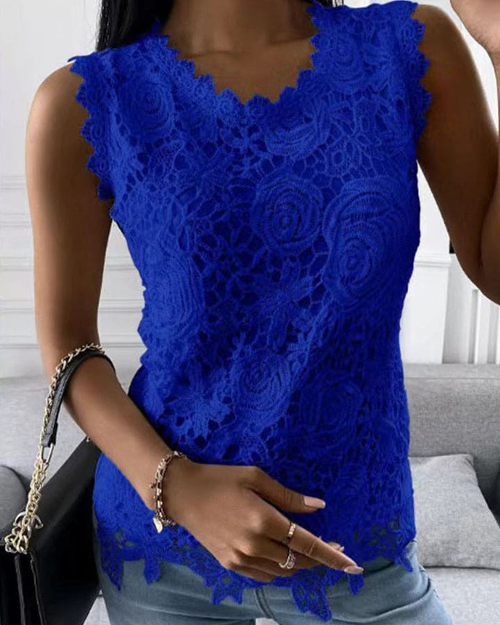 Blouse with Lace Detail in Effenge Colour Style - Elara-Blue-S-The Livary
