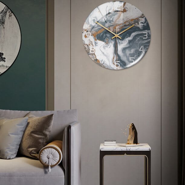 Stylish Wall Clock with Marble Texture - MarbleTime-Green-The Livary