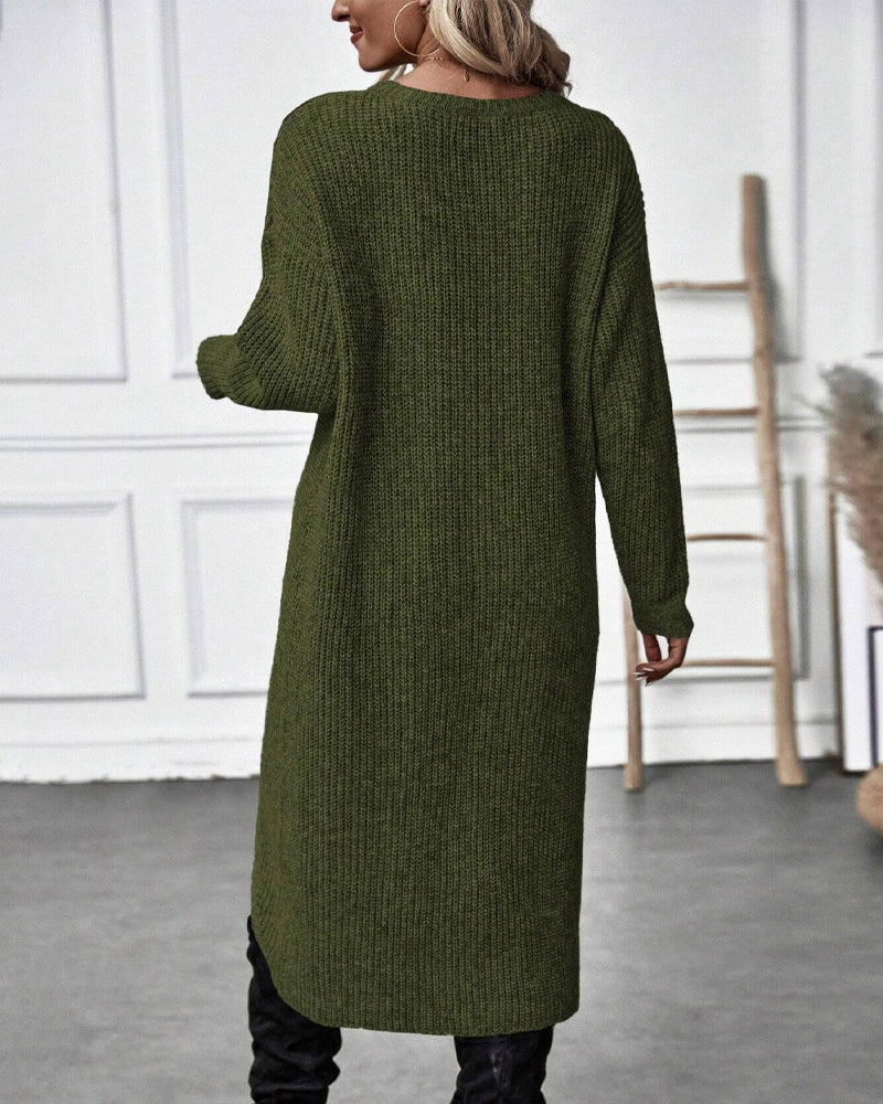 Stylish Plain Sweater Dress - Lina-Gray-S-The Livary