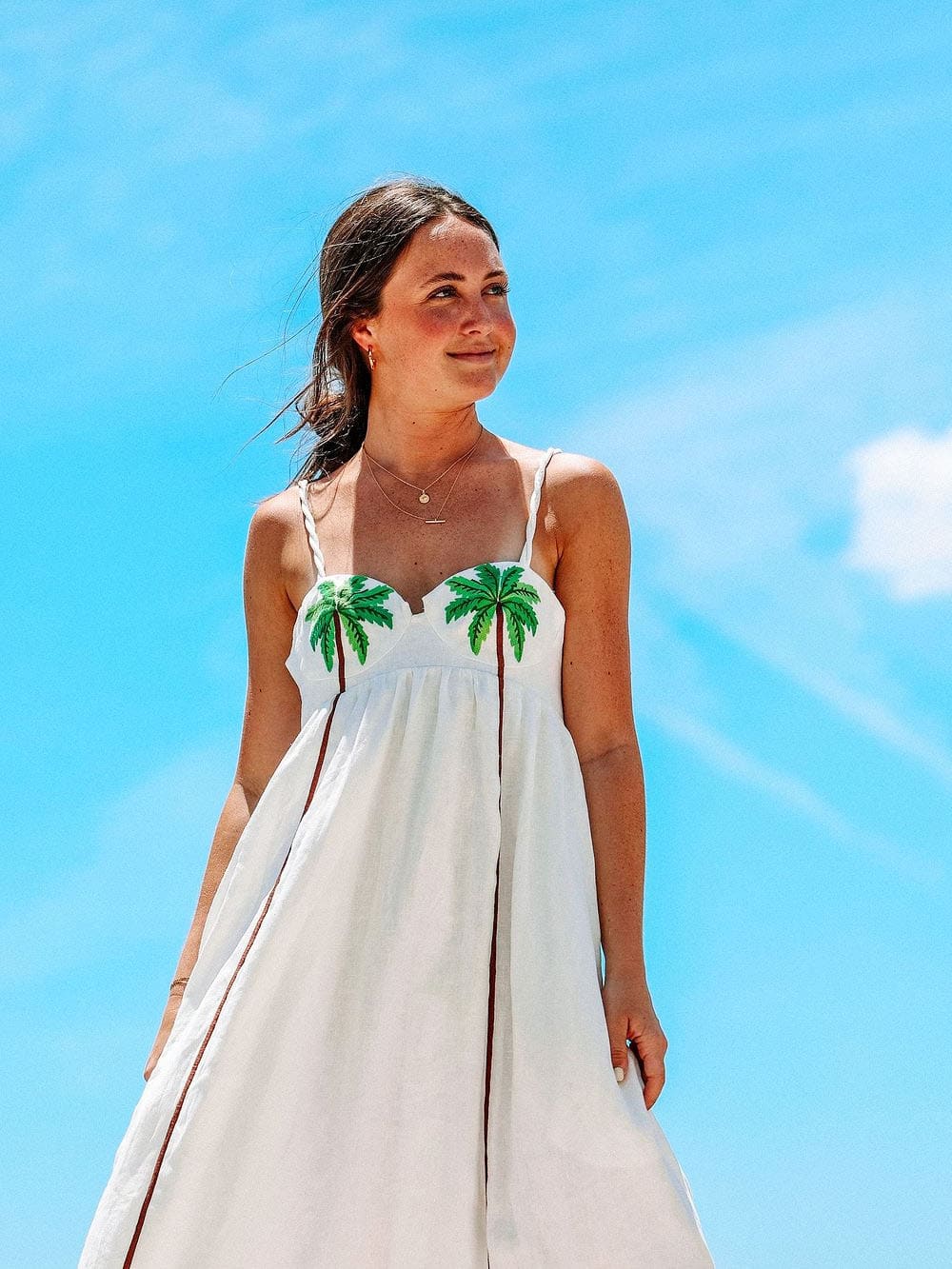 Trendy strappy dress with tropical palm print – Estelle-White-S-The Livary