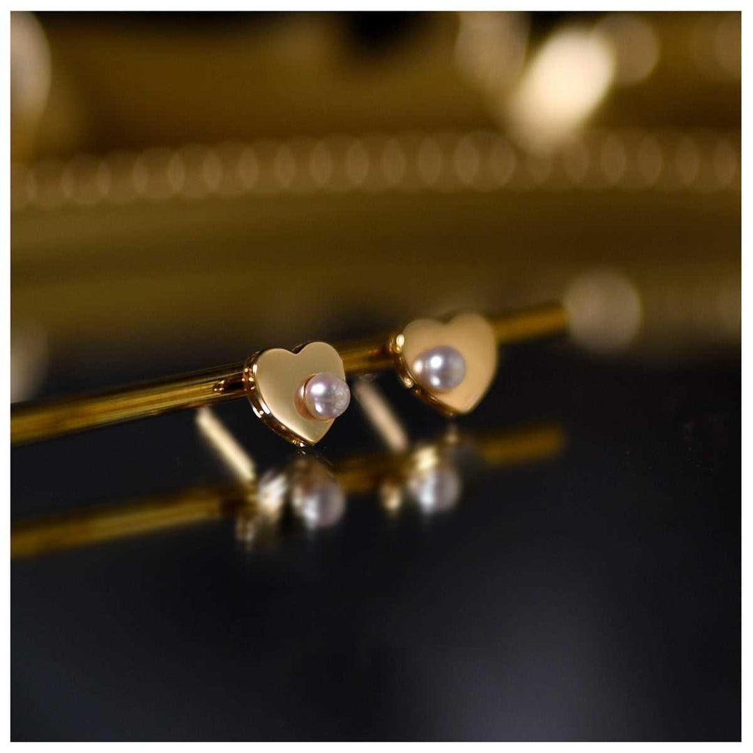 Heart Pearl Studs - Amelie-The Livary
