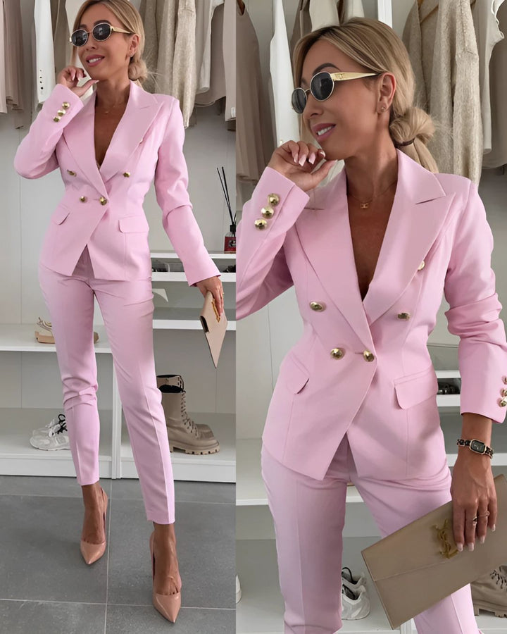 Two-piece women's slim-fit set for modern business looks – Valentina-Pink-S-The Livary
