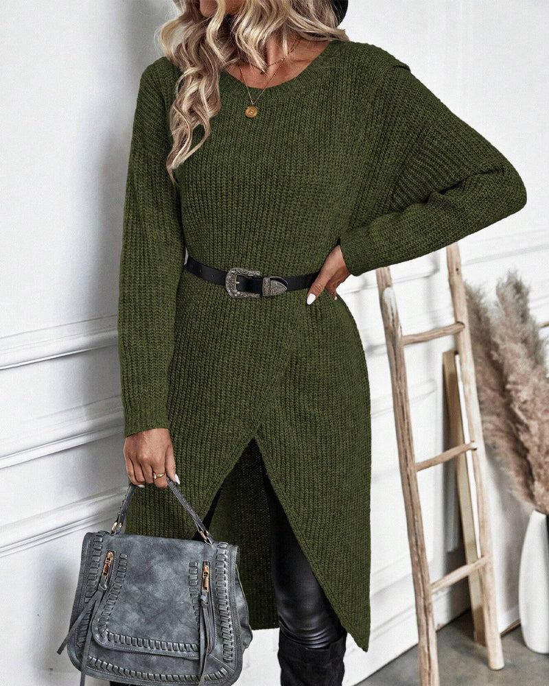 Stylish Plain Sweater Dress - Lina-Gray-S-The Livary