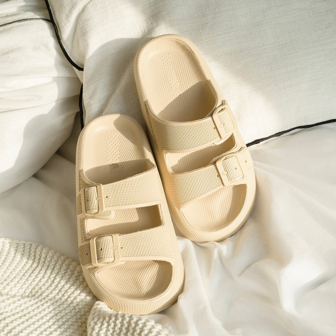 Comfortable pillow slides with a soft sole – Livia-Beige-3.5/4-The Livary