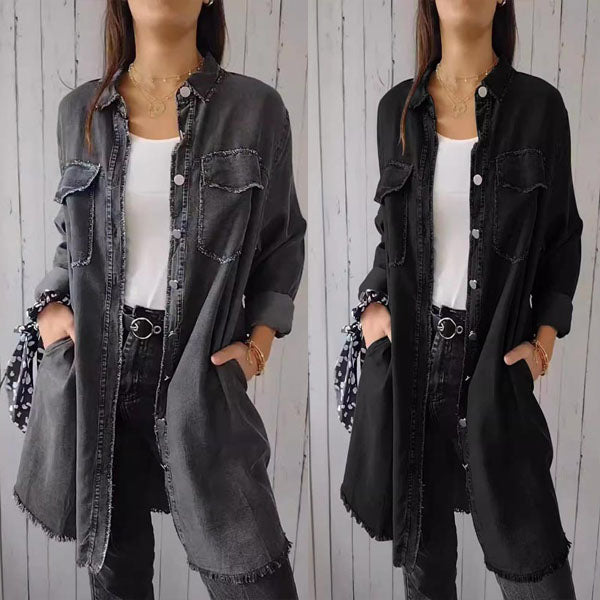 Comfortable Faux Denim Shirt - Sophie-Black-M-The Livary