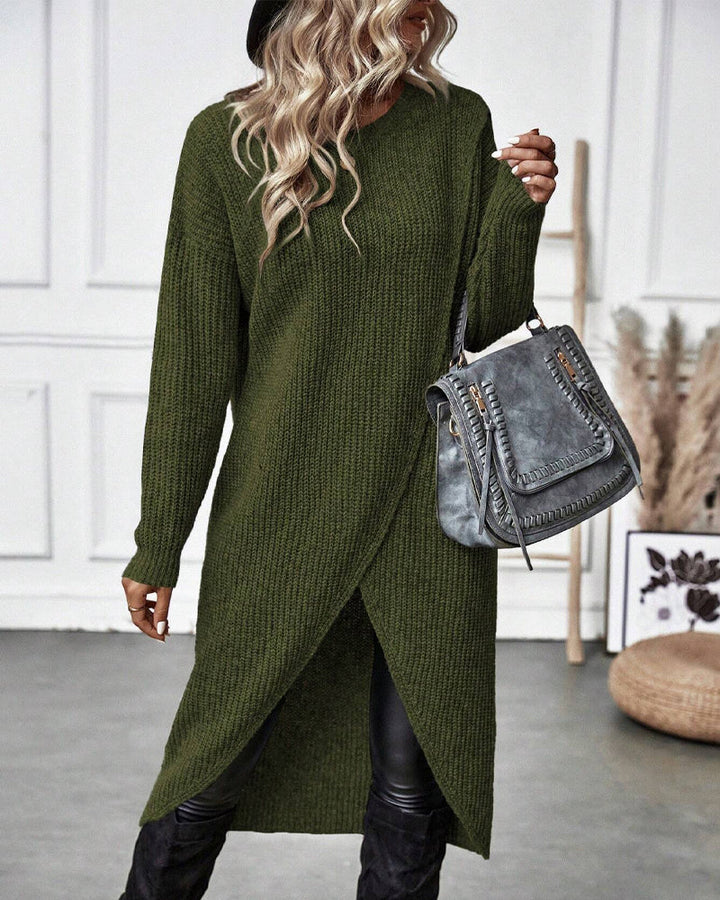 Stylish Plain Sweater Dress - Lina-Gray-S-The Livary