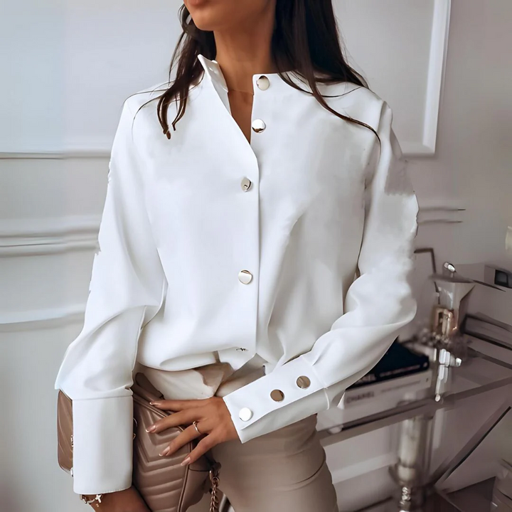 Stylish women's shirt with button placket & classic collar – Norea-White-S-The Livary
