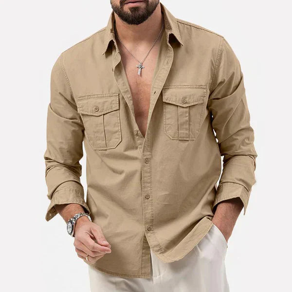 Stylish Men's Cargo Shirt - Tobias-Khaki-S-The Livary
