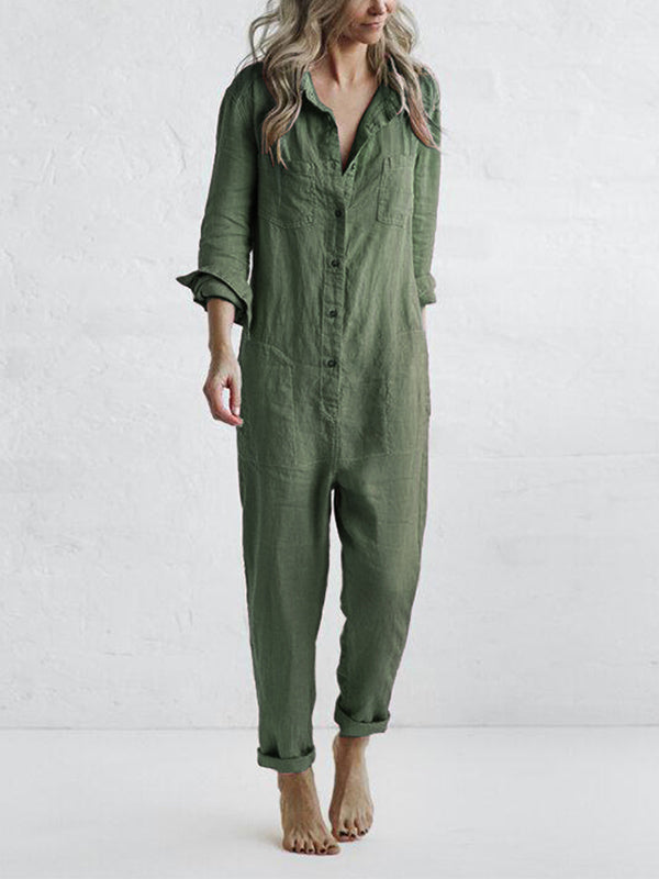 Casual Jumpsuit – Liv | 100% Cotton, With Handy Pockets-Green-S-The Livary