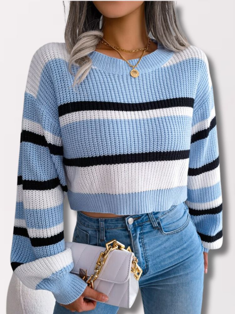 Striped Crop Sweater - Emory-Light blue-S-The Livary