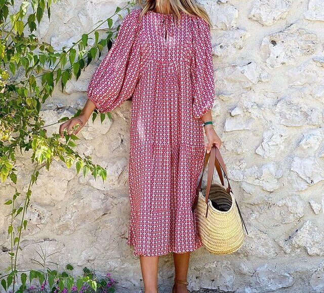 Printed maxi dress with waist band – Aurelia-Light pink-S-The Livary