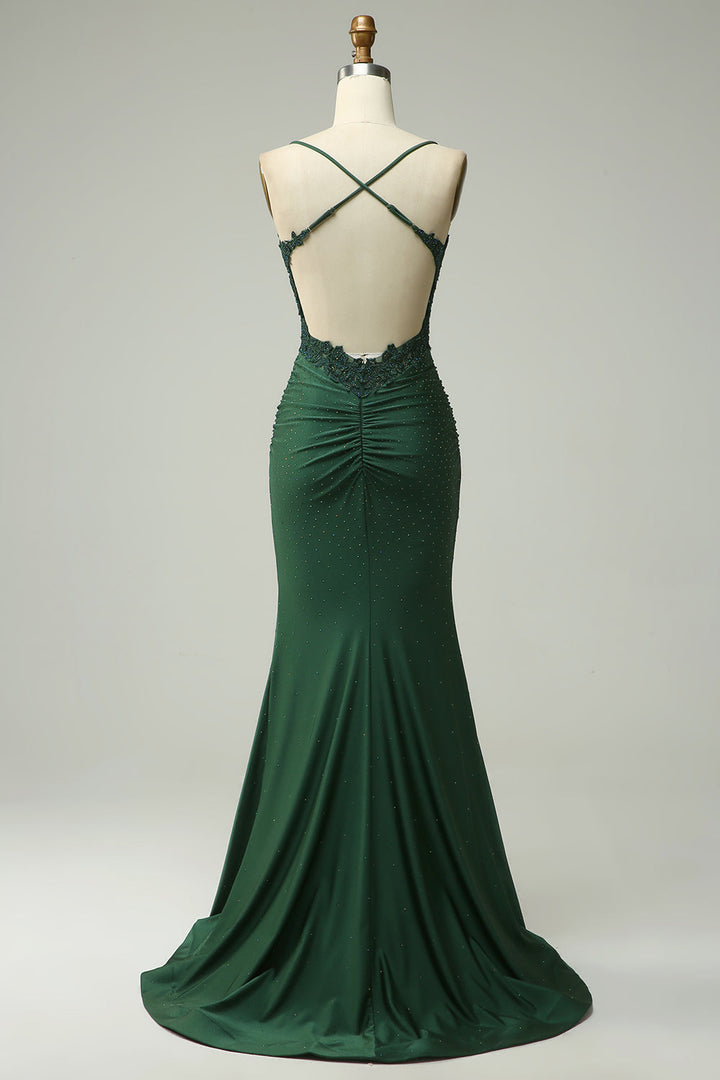 Stylish Mermaid Halter Neck Ball Gown - Lara-Dark green-EU32-The Livary