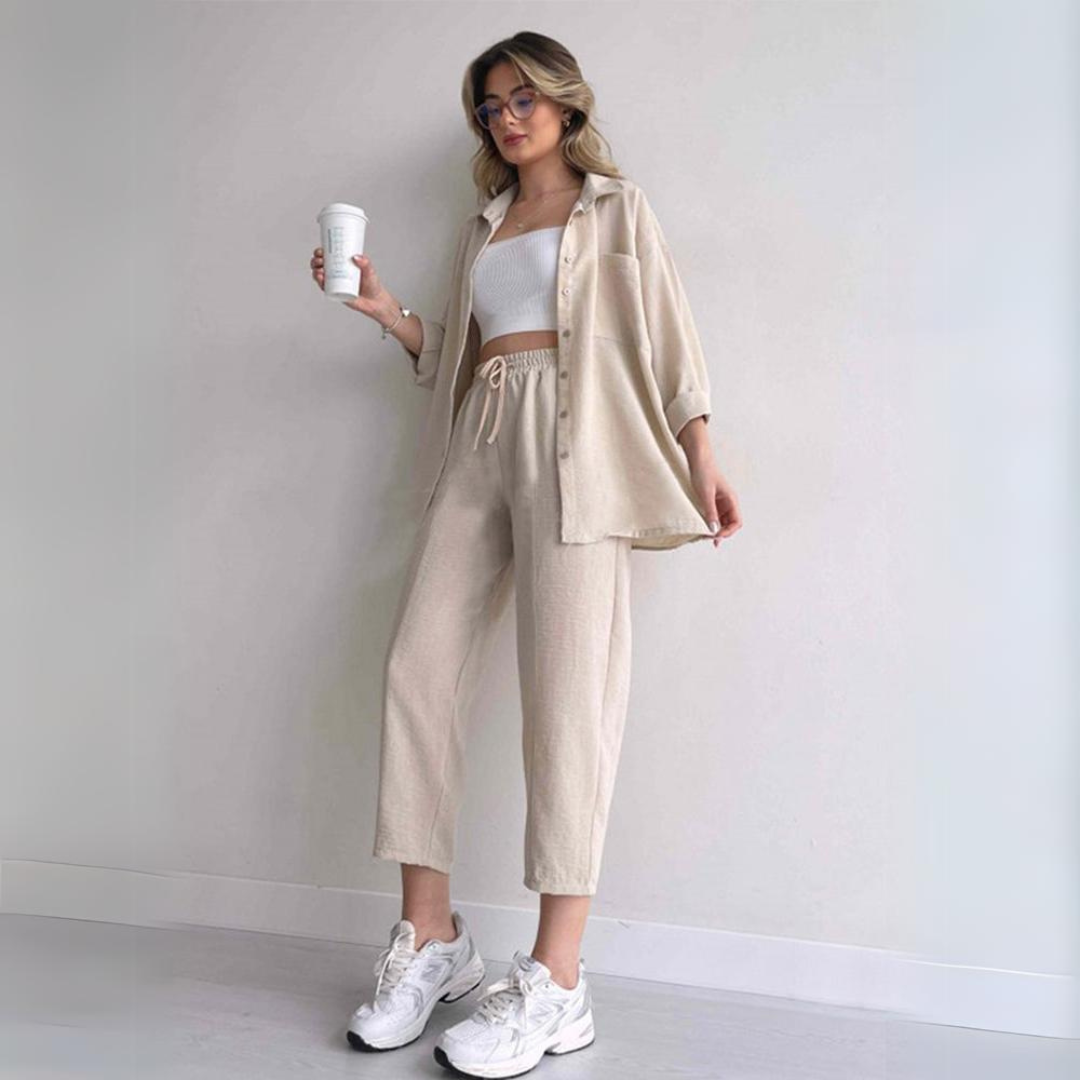 Light women's linen two-piece – Camille-Beige-S-The Livary