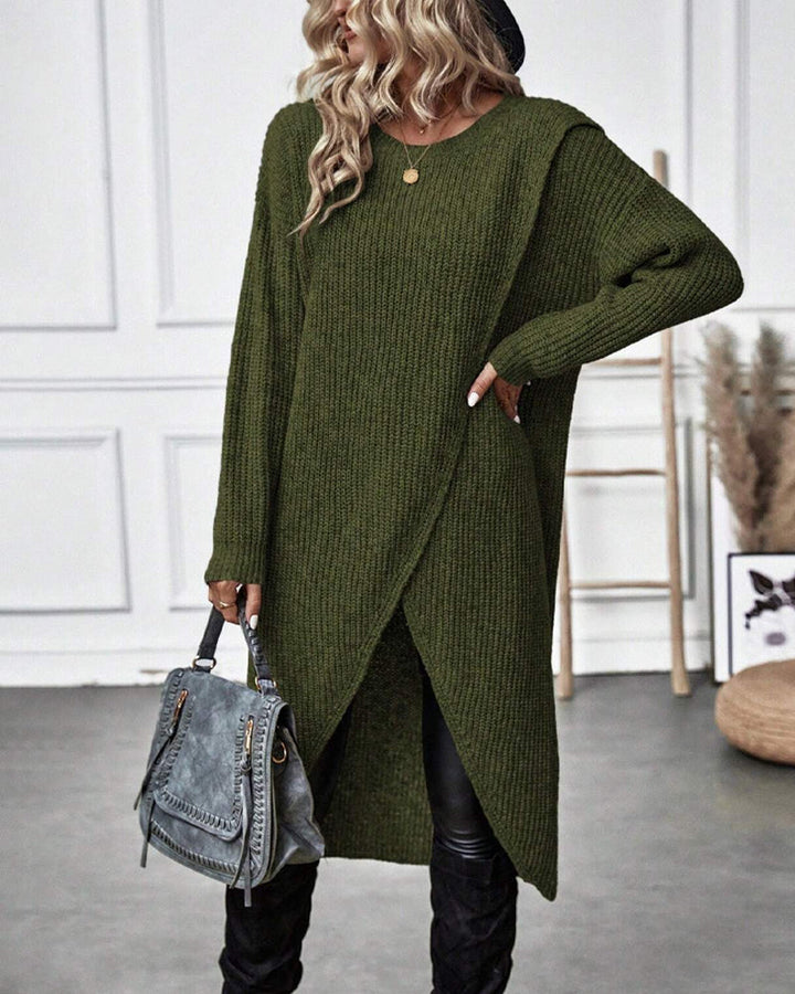 Stylish Plain Sweater Dress - Lina-Gray-S-The Livary