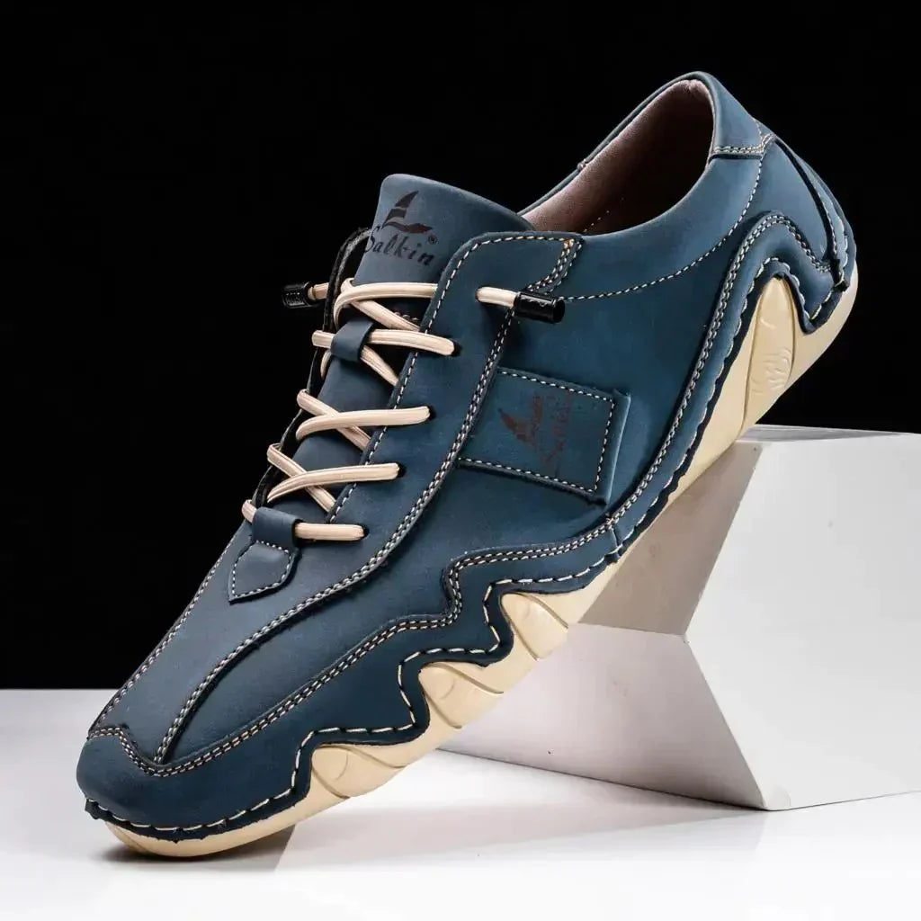 Stylish & comfortable men's leather loafers with profile sole - Matteo-Blue-6.5-The Livary