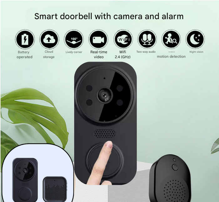 Black Smart Wi-Fi Doorbell with Camera – Noctiq-The Livary