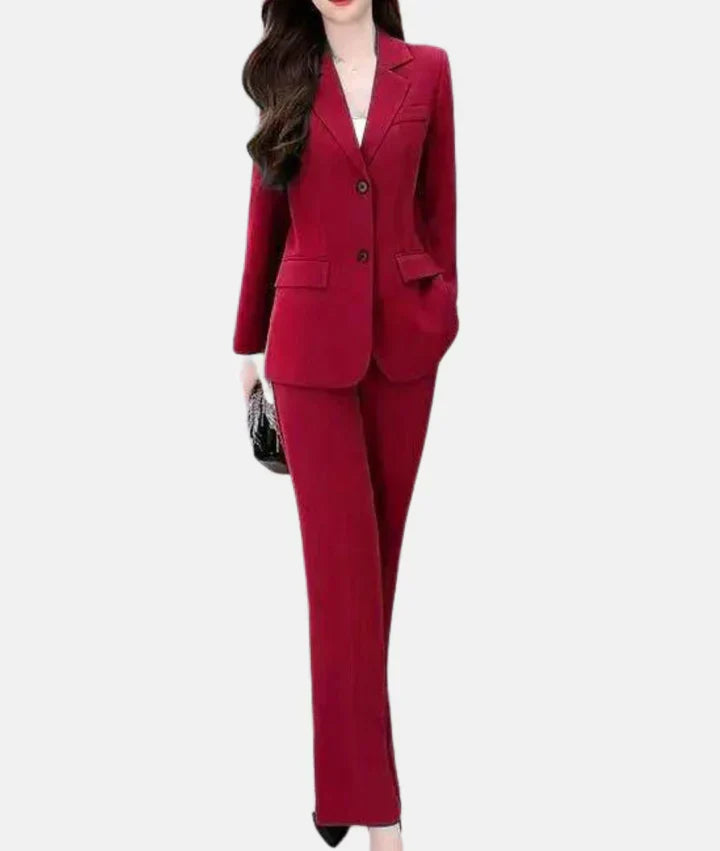 Stylish Trouser Suit with Tailored Blazer - Isabella-Red-S-The Livary