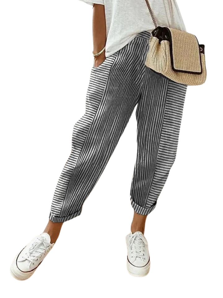 Striped Cotton Women's Trousers - Amara-Black-S-The Livary