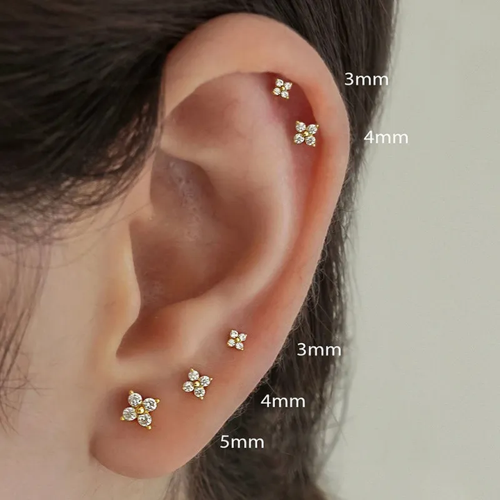 Delicate Flower Ear Studs - Sophie-Gold-Set of 3 pairs-The Livary