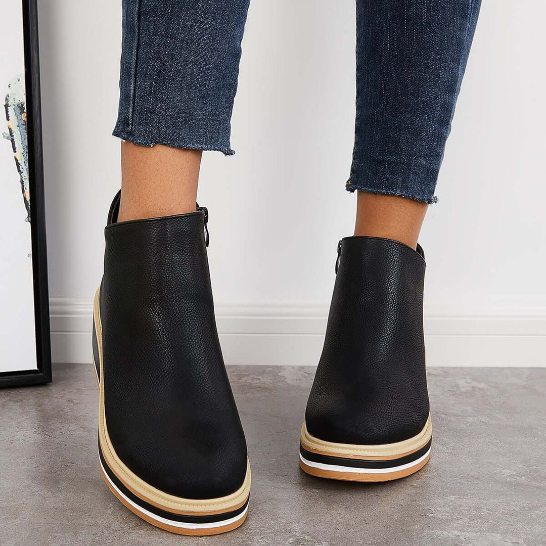 Trendy Ladies Ankle Boots with Zip and Platform - Alessia-Black-4.5-The Livary