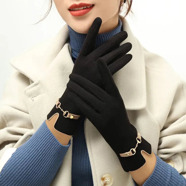 Stylish Autumn and Winter Gloves for Women - Amelia-Black-The Livary