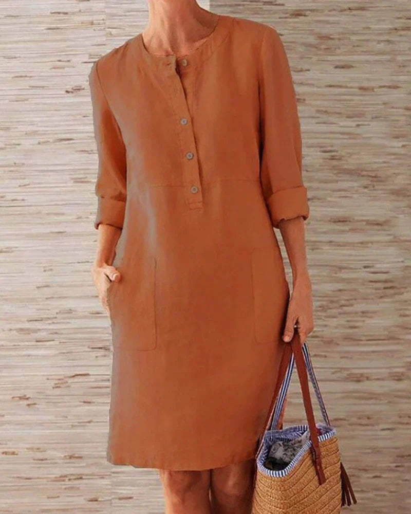 Elegant summer dress with button placket – Allegra-Orange-S-The Livary