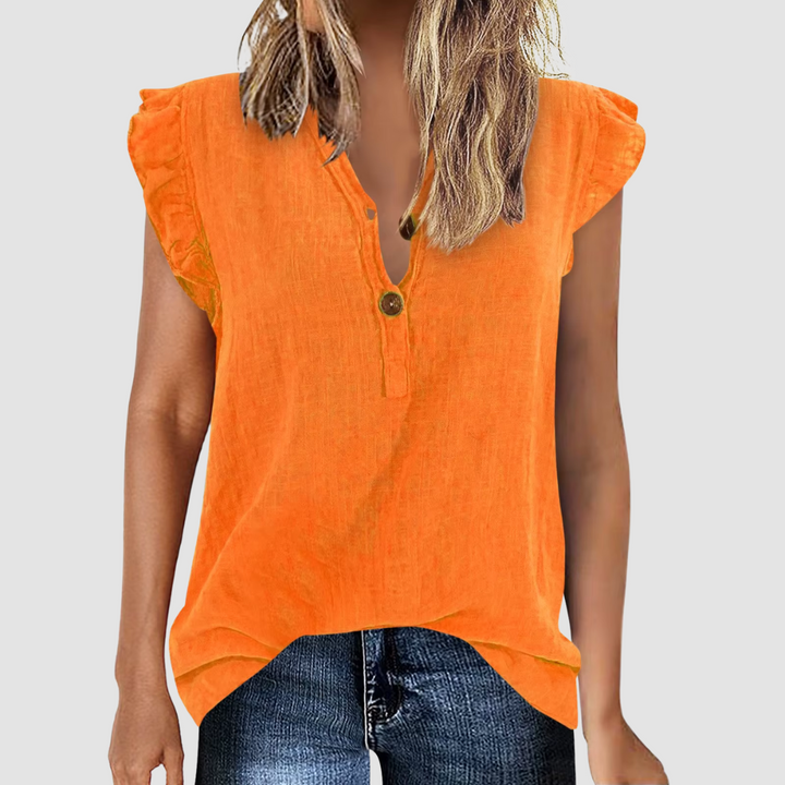 Casual women's summer blouse with button placket – Léa-Orange-S-The Livary