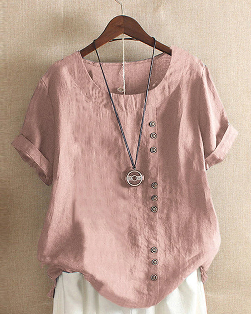 Classic Plain T-shirt with Short Sleeves and Round Neck - Emma-Pink-S-The Livary