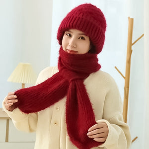 Warm Ladies Beanie with Integrated Scarf - Nora-Khaki-The Livary