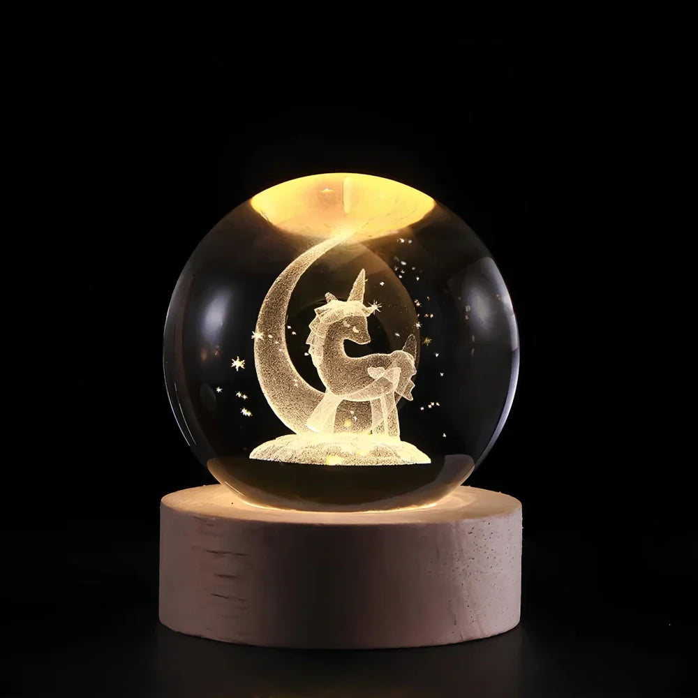 3D Engraved Crystal Sphere - Celestia-Unicorn-The Livary