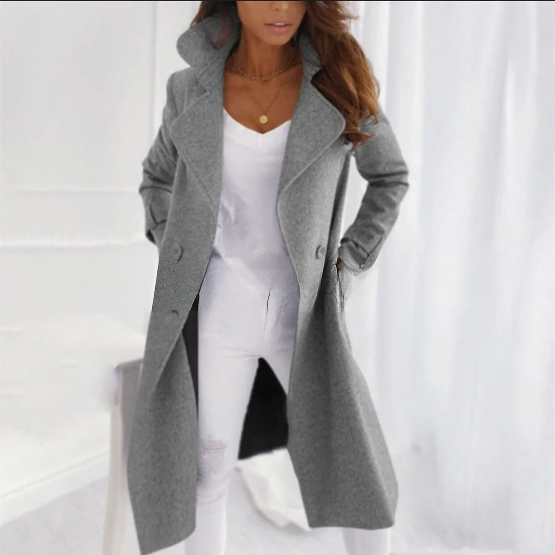 Stylish Long Women's Coat with Turned-down Collar - Valentina-Gray-S-The Livary