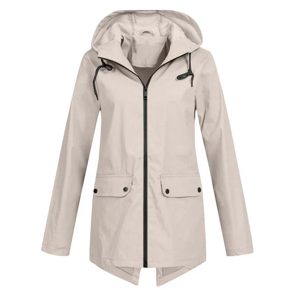 Trendy Women's Rain Jacket with Hood - Liora-Beige-S-The Livary