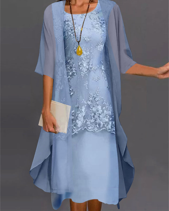 Elegant Two-Piece Chiffon Dress – Viviana-Light blue-S-The Livary