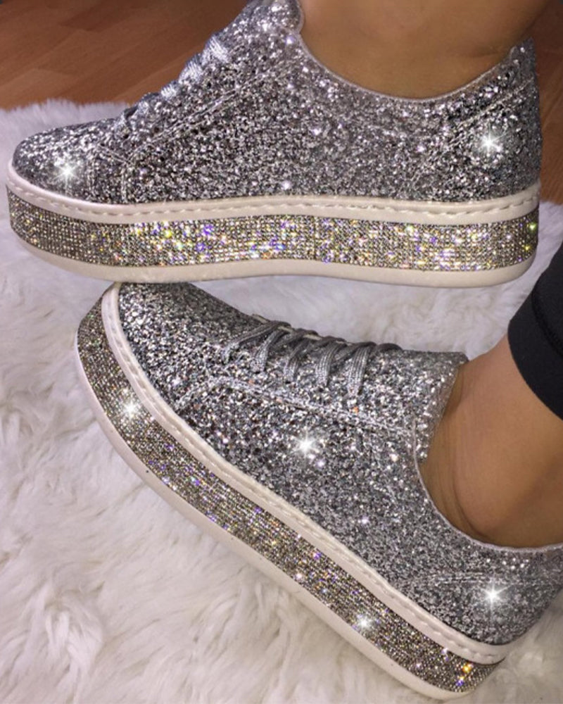 Stylish Platform Glitter Ladies Sneakers - Sienna-Silver-2.5-The Livary