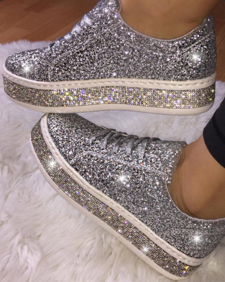 Stylish Platform Glitter Ladies Sneakers - Sienna-Silver-2.5-The Livary