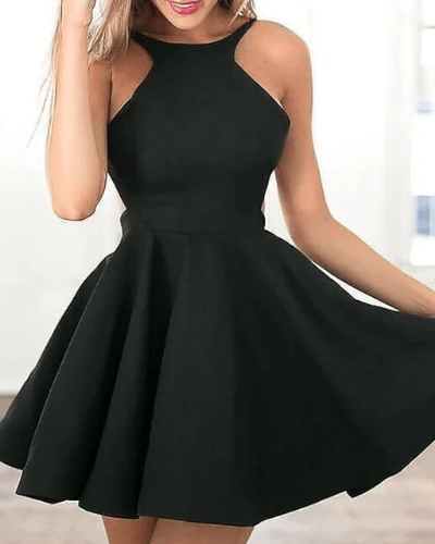 Stylish ladies' summer dress with halter neck – Malia-Black-S-The Livary