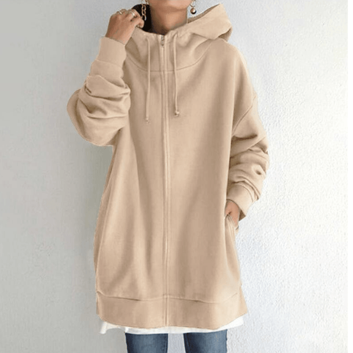 Comfortable Women's Jacket with Hood - ComfyHood-Khaki-S-The Livary