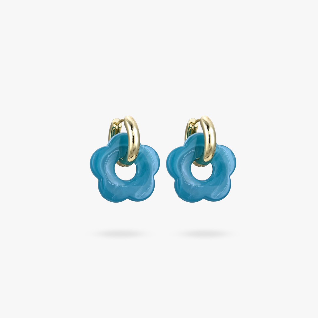 Gold Plated Flower Earrings - Valeria-Light blue-The Livary