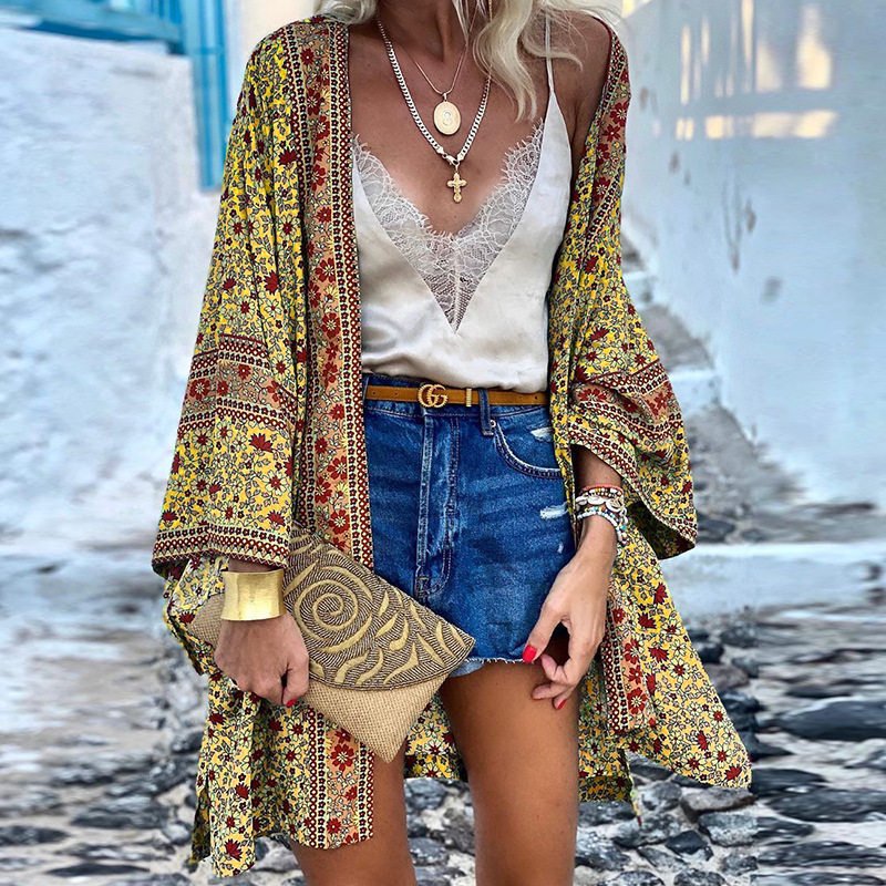 Trendy Boho women's cardigan with pattern – Elara-Yellow-S-The Livary