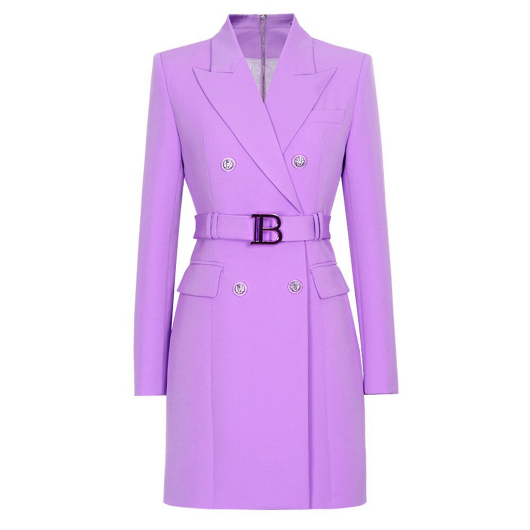 Stylish Plain Blazer Dress - Celeste-Purple-S-The Livary
