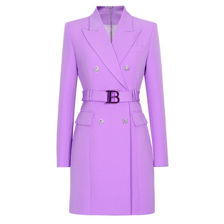 Stylish Plain Blazer Dress - Celeste-Purple-S-The Livary