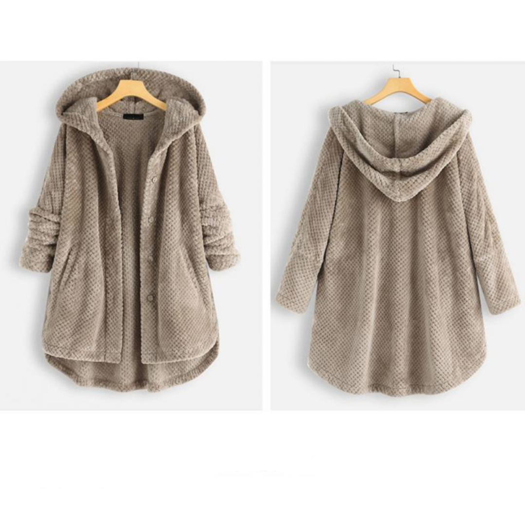 Trendy Cut Fleece Jacket with Hood - FleeceLux-White-S-The Livary
