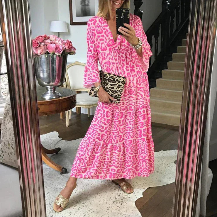 Trendy Maxi Dress with Pink Leopard Print - ChicSafari-S-The Livary