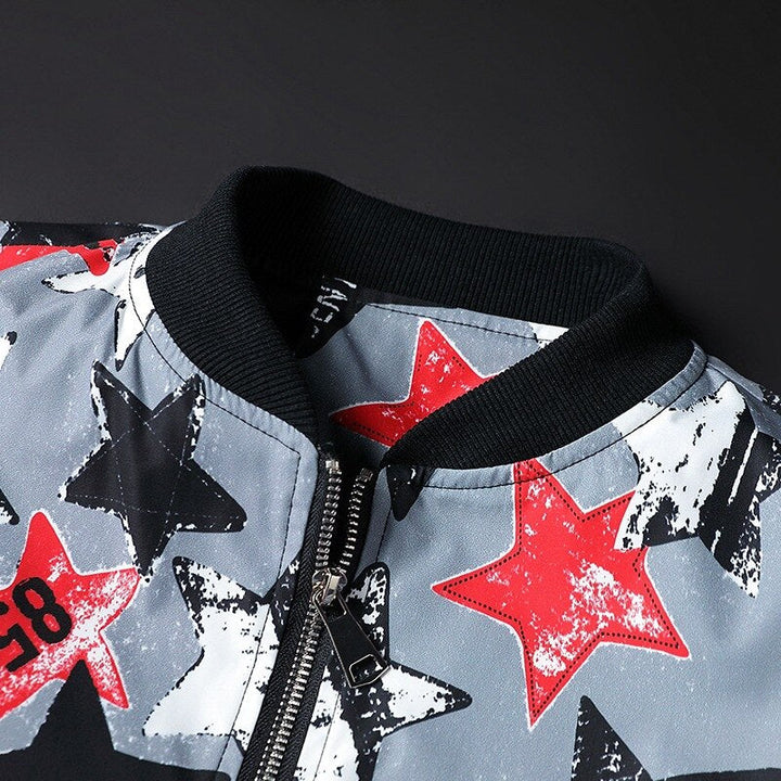 Abstract Printed Men's Bomber Jacket - Enzo-Black White-S-The Livary