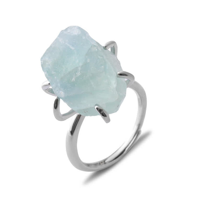 Six Claw Natural Crystal Adjustable Ring - Liora-Fluorite-Silver-The Livary