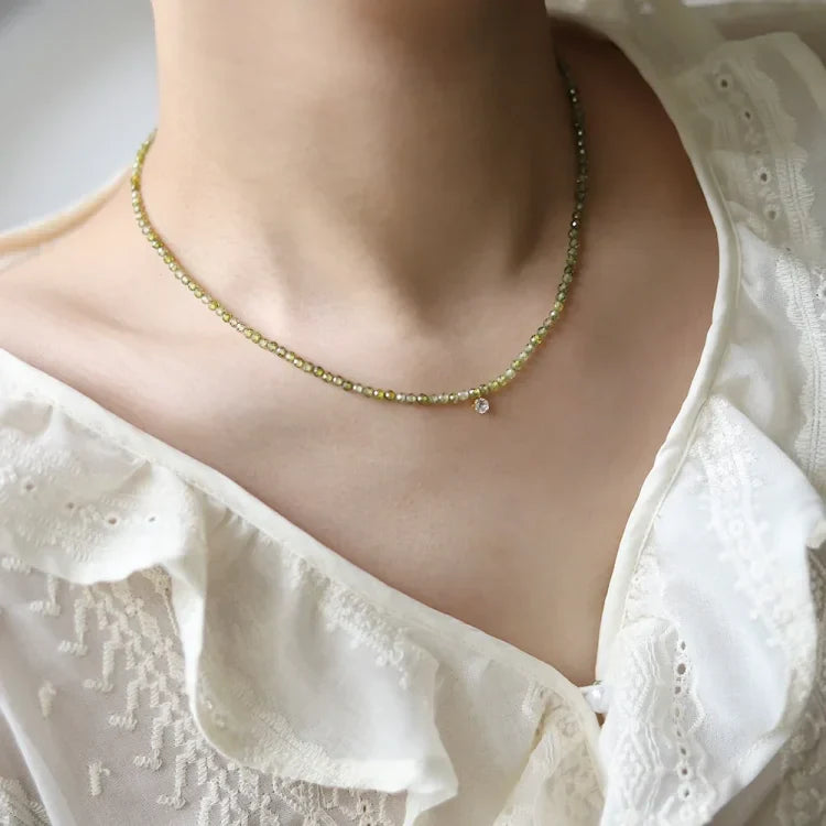 Olive Green Zirconia Necklace - Celeste-Without Zirconia-The Livary