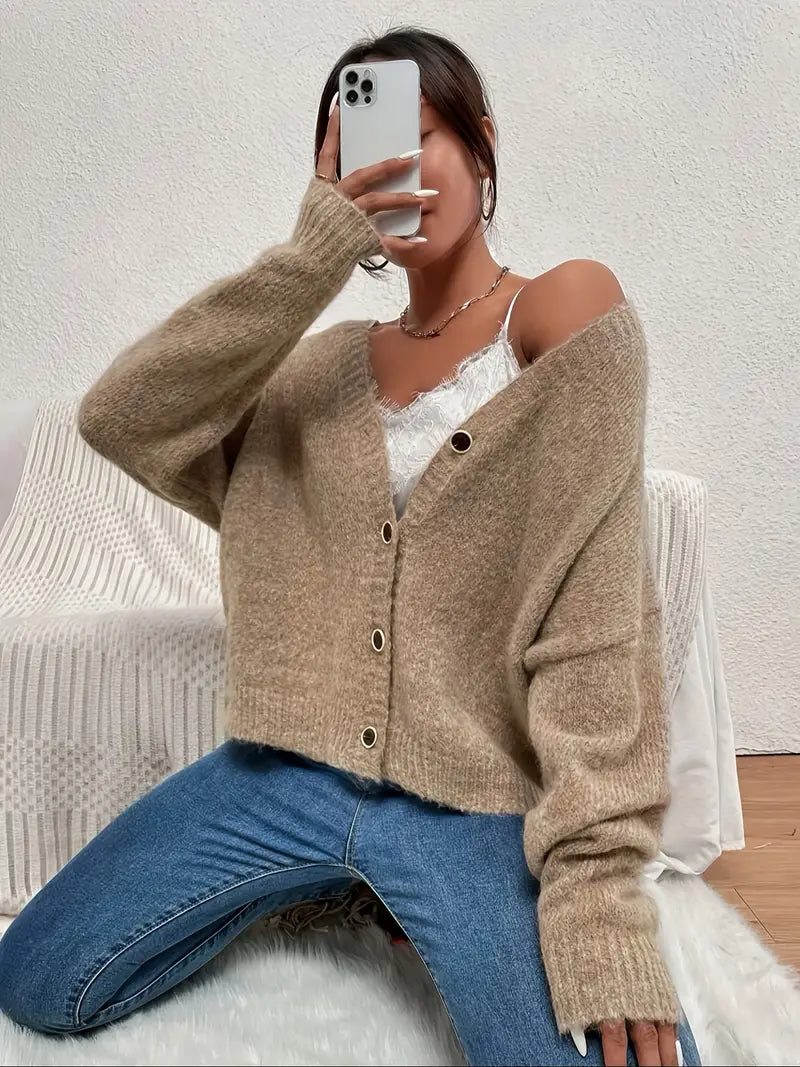 Khaki Knitted Sweater for Women - Evelyn-S-The Livary