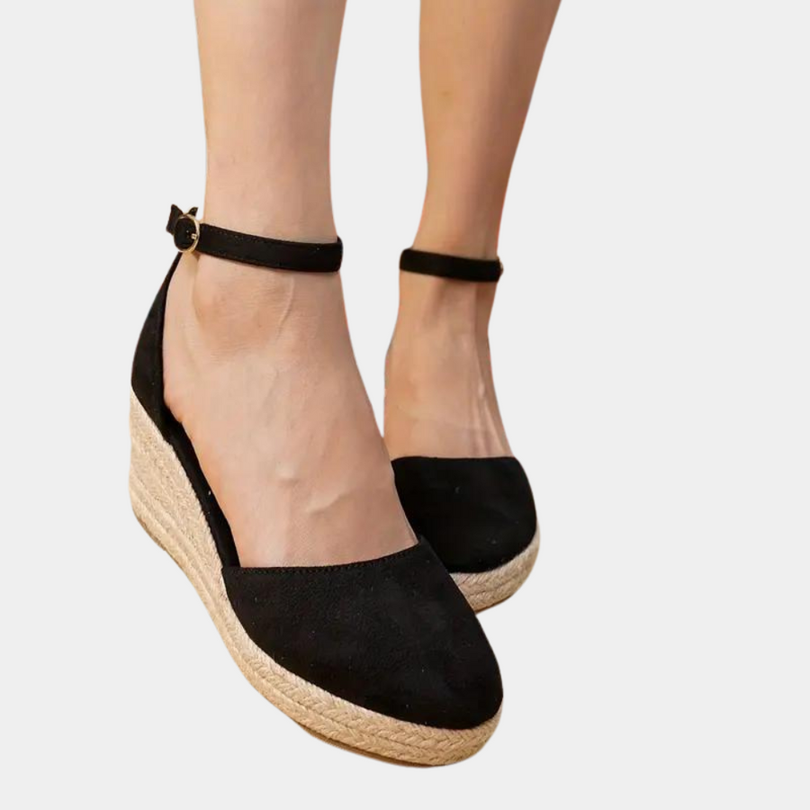 Comfortable women's wedges with adjustable strap & wedge heel – Alina-Black-3-The Livary